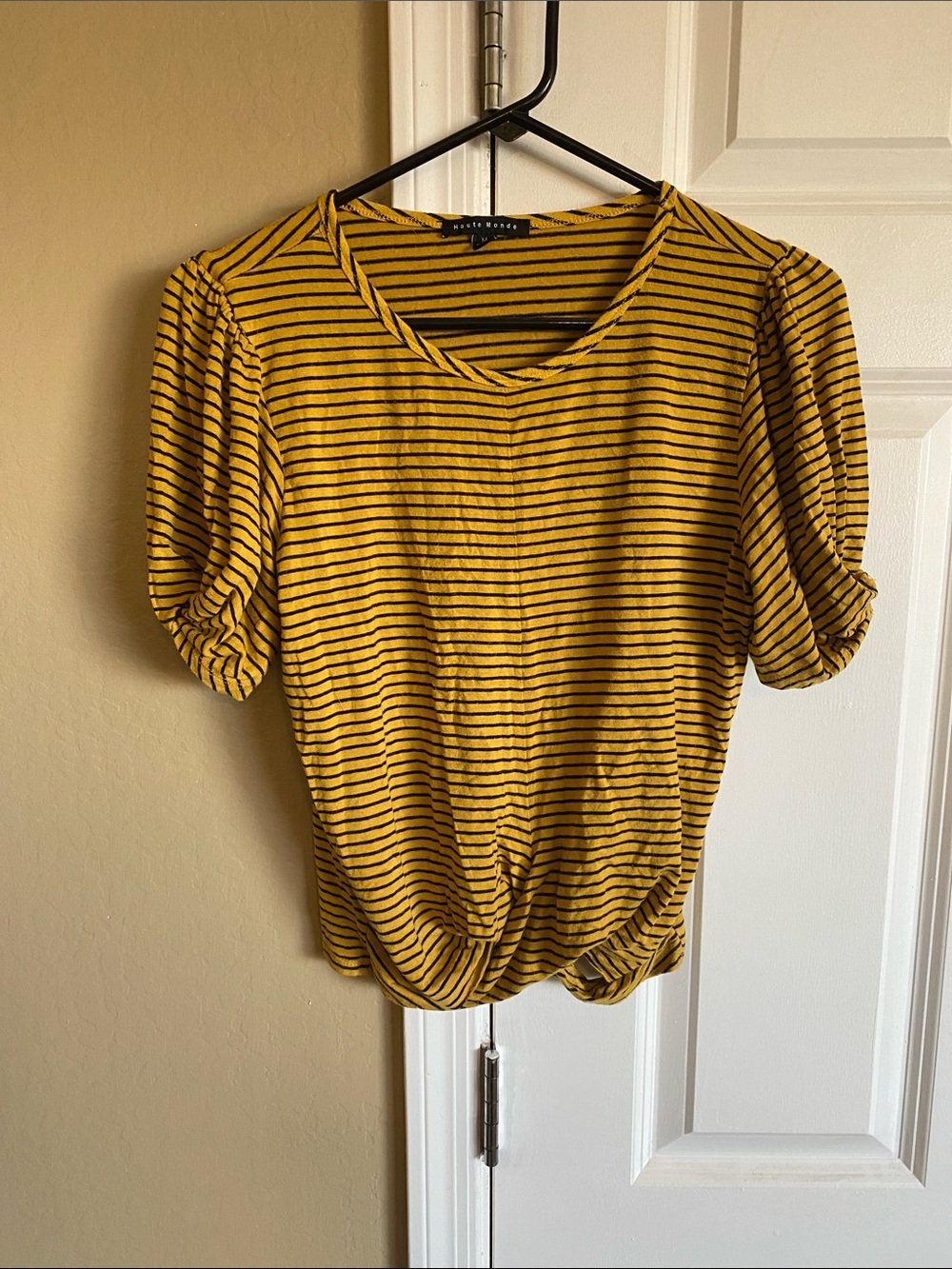 Haute Monde Mustard Yellow Striped Twist Front Top Medium